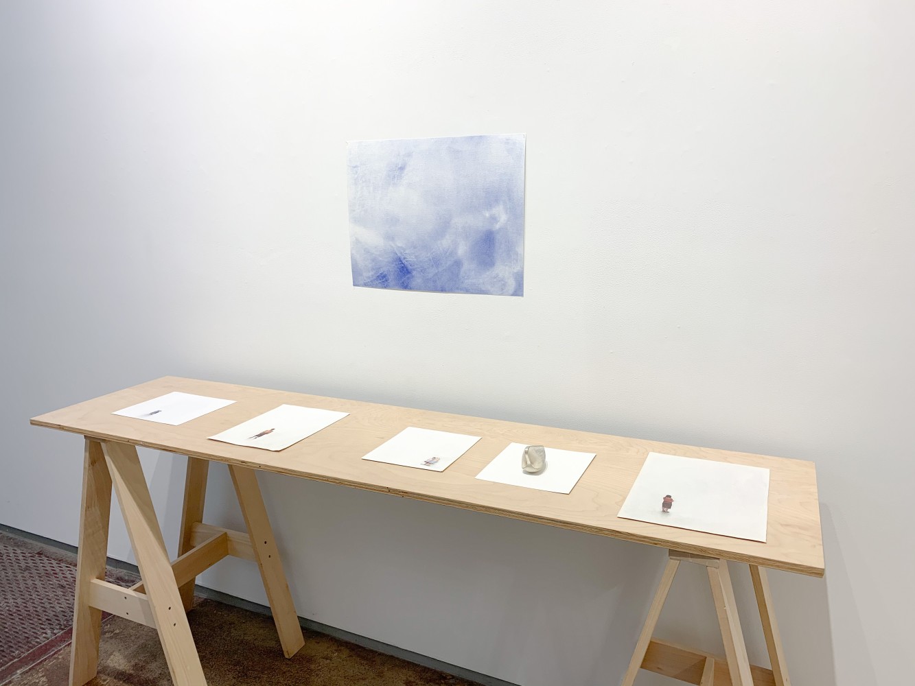 Jonathan Callan, Drawings and other objects from the living room table. Installation view.