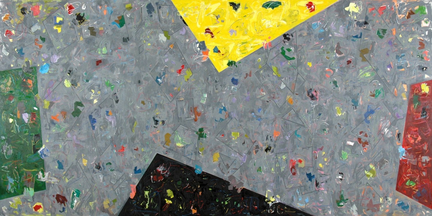 Kes Zapkus, Piazzolla in Traffic, 2014, oil, acrylic on cotton, 74 x 144 inches