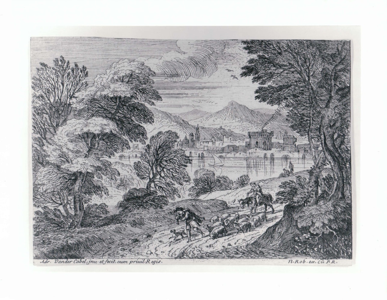 Shepherd Leading his Herd  Etching