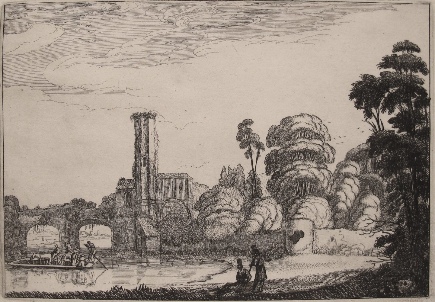 Ferry in Front of the Stone Bridge  Etching