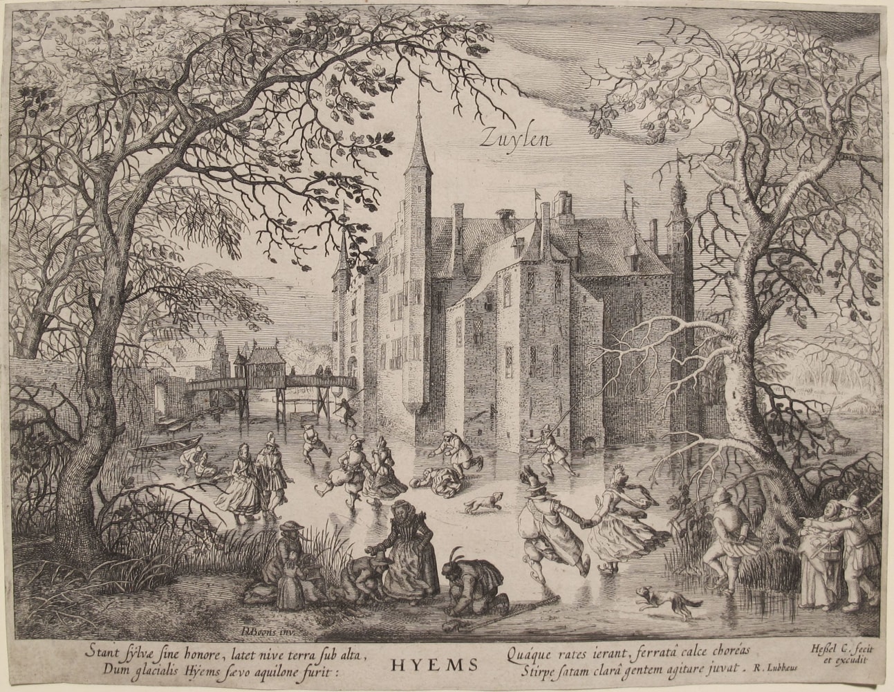 Winter Landscape with View of Zuylen Castle (1st State)   Etching with engraving after David Vinckboons (Malines 1576 - 1629 Amsterdam)
