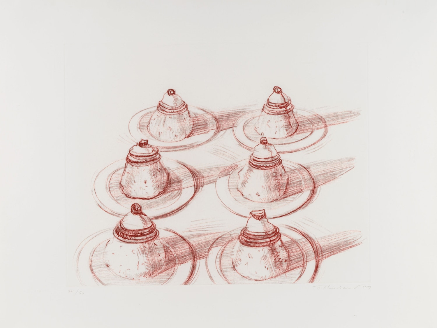 Wayne Thiebaud, Six Desserts, Etching