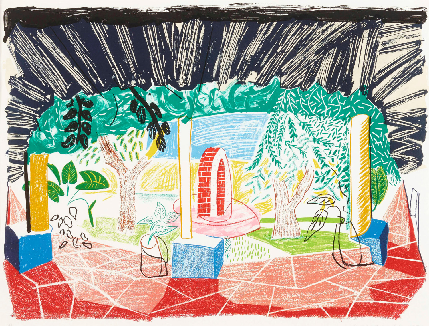 David Hockney Views of Hotel Well I, from Moving Focus, 1984-85 Lithograph 31 1/4 x 41 1/2 inches Edition of 75 Signed and numbered