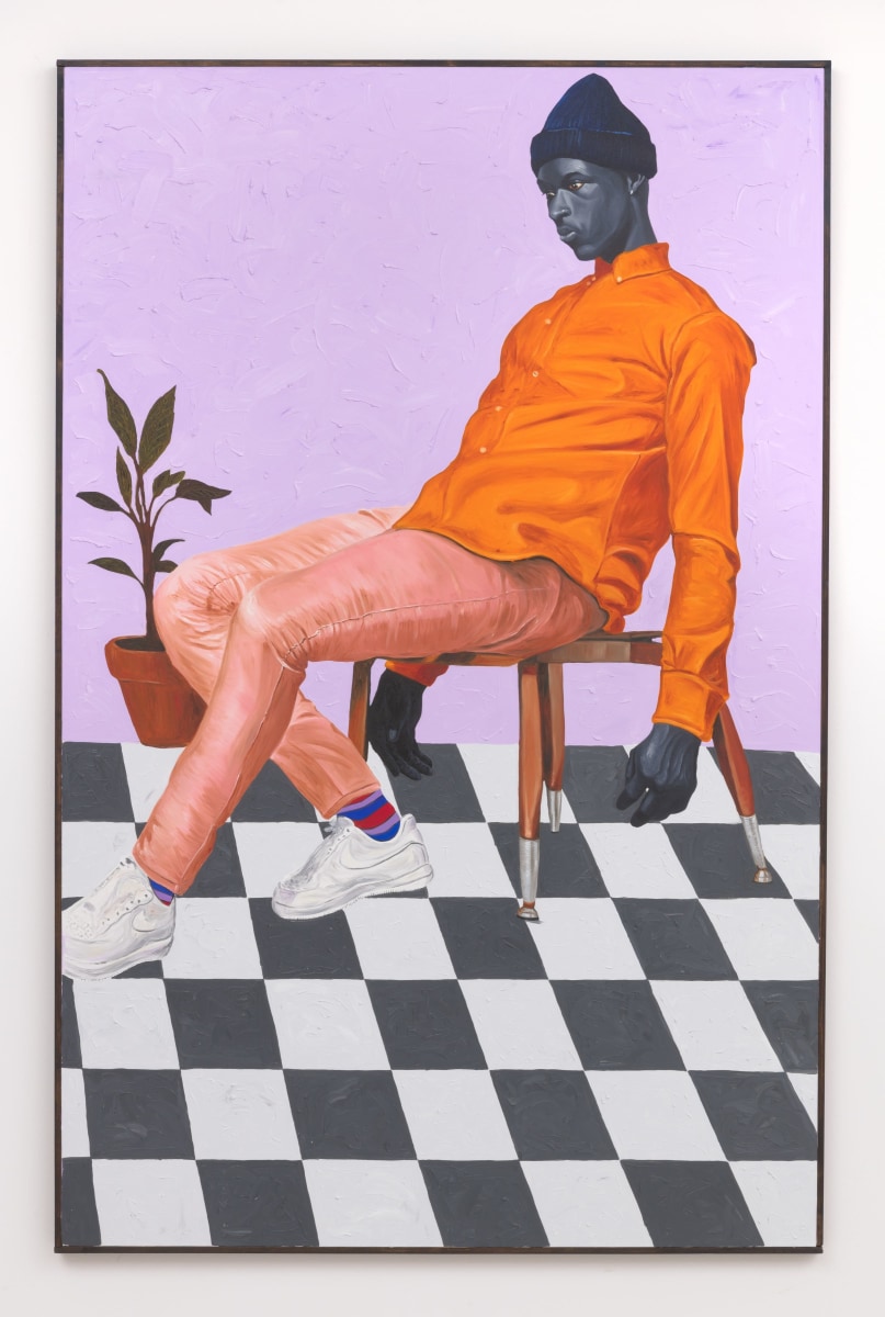 Otis Kwame Kye Quaicoe Sitter,&nbsp;2019 Oil on canvas 86 x 54.75 in (218.4 x 139.1 cm)