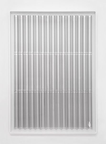 Egan Frantz Baguette and Crab, 2013 Aluminum baguette baking pans with wax seal in artist's frame