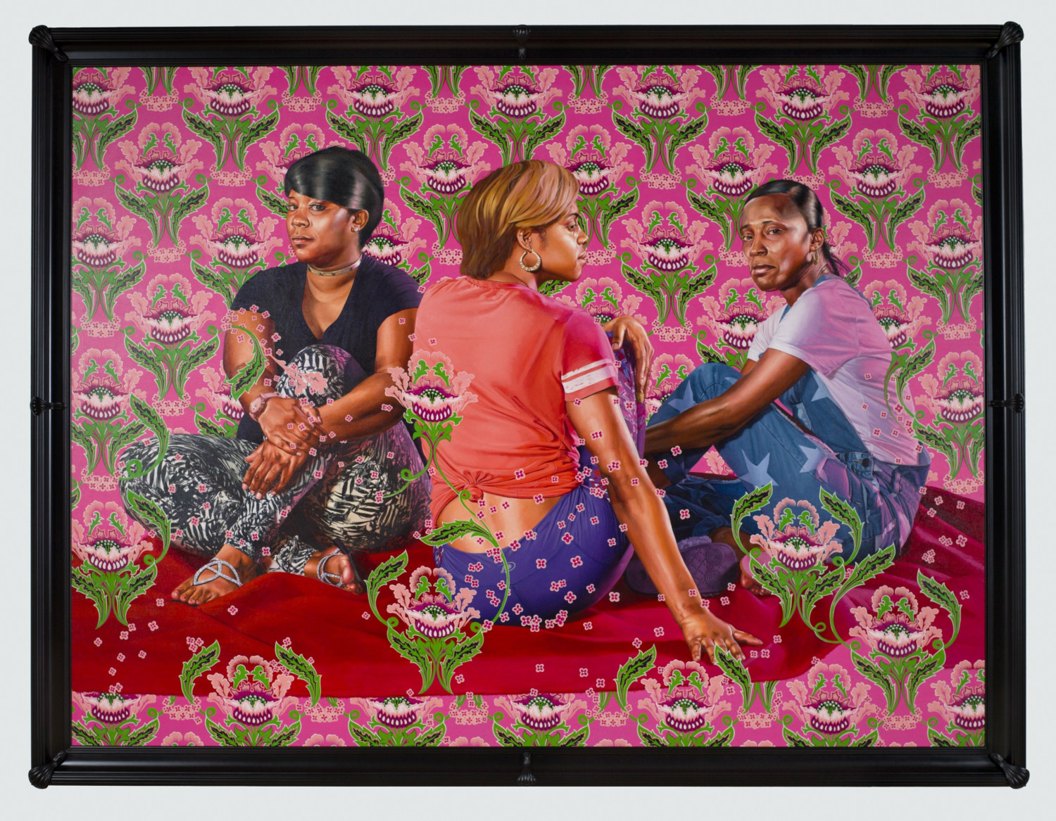Kehinde Wiley Three Girls in a Wood, 2018 Oil on linen 108 x 144 in (274.365.8 cm) Collection of Joslyn Art Museum, Omaha, Nebraska