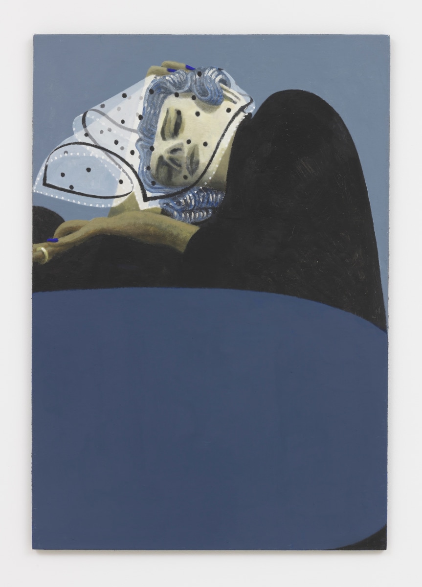 Lenz Geerk Table Portrait VIII, 2018 Acrylic on wool 57.1 x 39.38 in (145 x 100 cm)