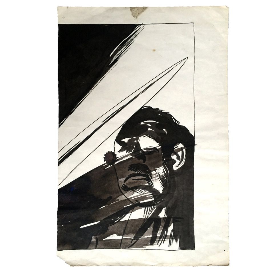 Raymond Pettibon Untitled (Cut Surfer; JFK, Bobby, Lyndon Johnson), 1986 Ink and graphite on paper 11.5 x 7 in (29.2 x 17.8 cm) image;&nbsp; 21 x 17.375 in (53.3 x 44.1 cm) frame