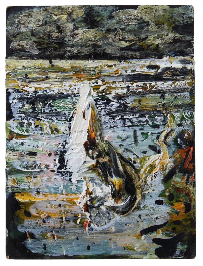 Unknown #35, 2010, oil on Bingo card, 7 1/4 x 5 1/2 inches