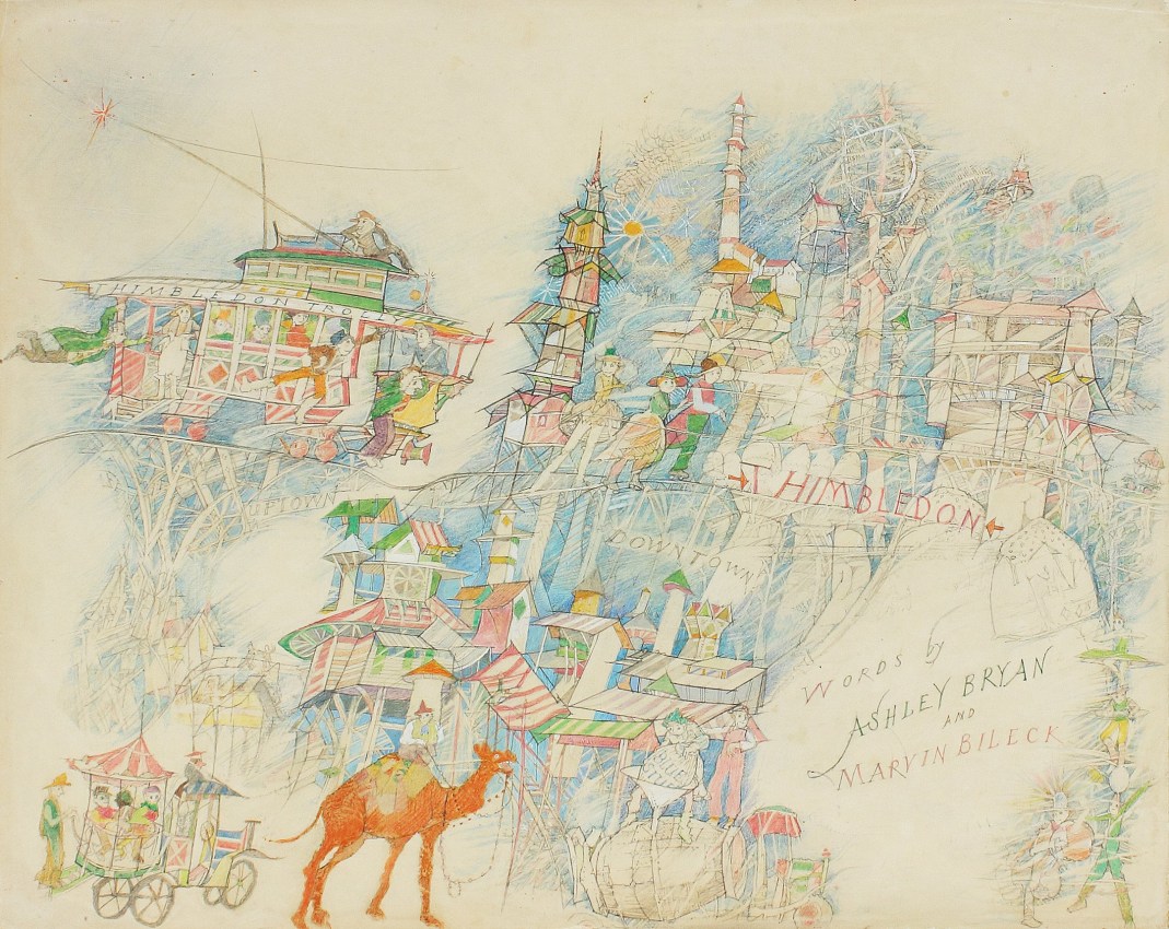 Thimbledon Bridge Illustration (page 06- Title Page), 1965-1970, colored pencil and graphite on paper, 11 1/4 x 14 inches