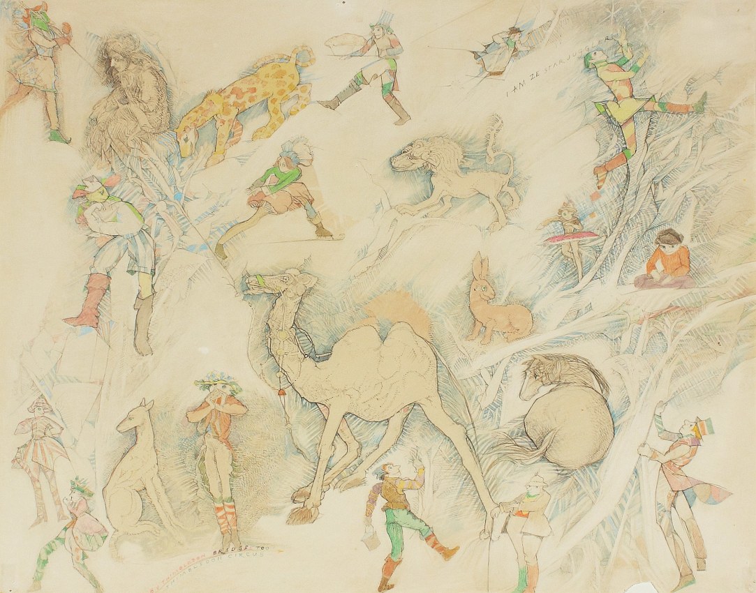 Thimbledon Bridge Illustration (page 09), 1965-1970, colored pencil and graphite on paper, 11 1/4 x 14 inches