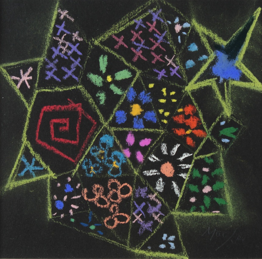 Sidewalk Drawing II,&nbsp;1939, pastel on black paper, 8 x 8 inches