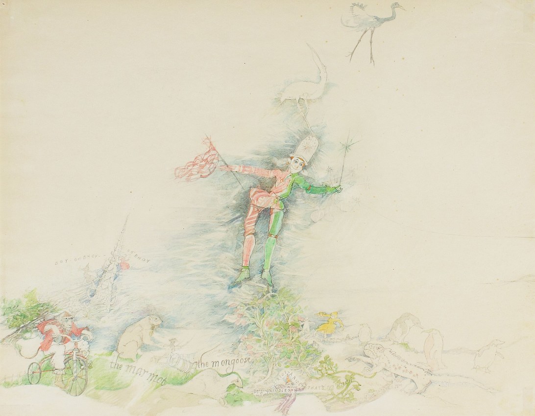 Thimbledon Bridge Illustration (page 16), 1965-1970, colored pencil and graphite on paper, 11 1/4 x 14 inches