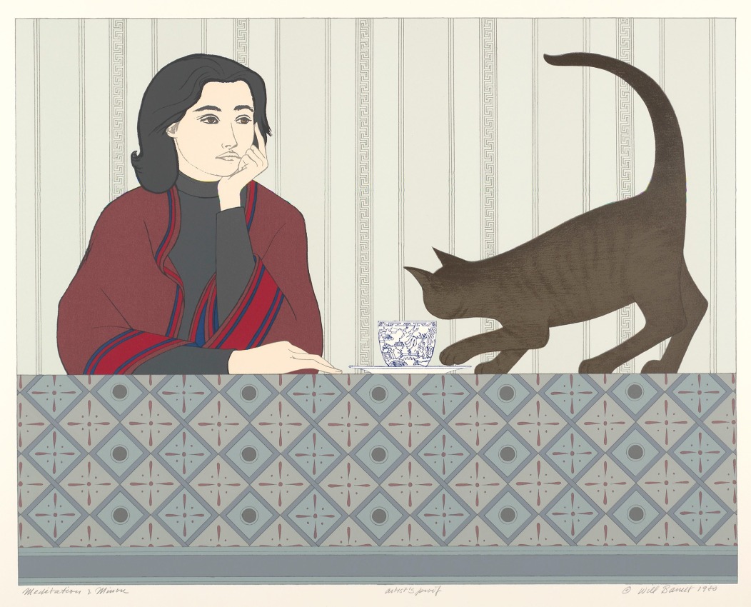 Meditation And Minou,&nbsp;1980, color lithograph and serigraph on Rives BFK paper,&nbsp;22 x 28 inches