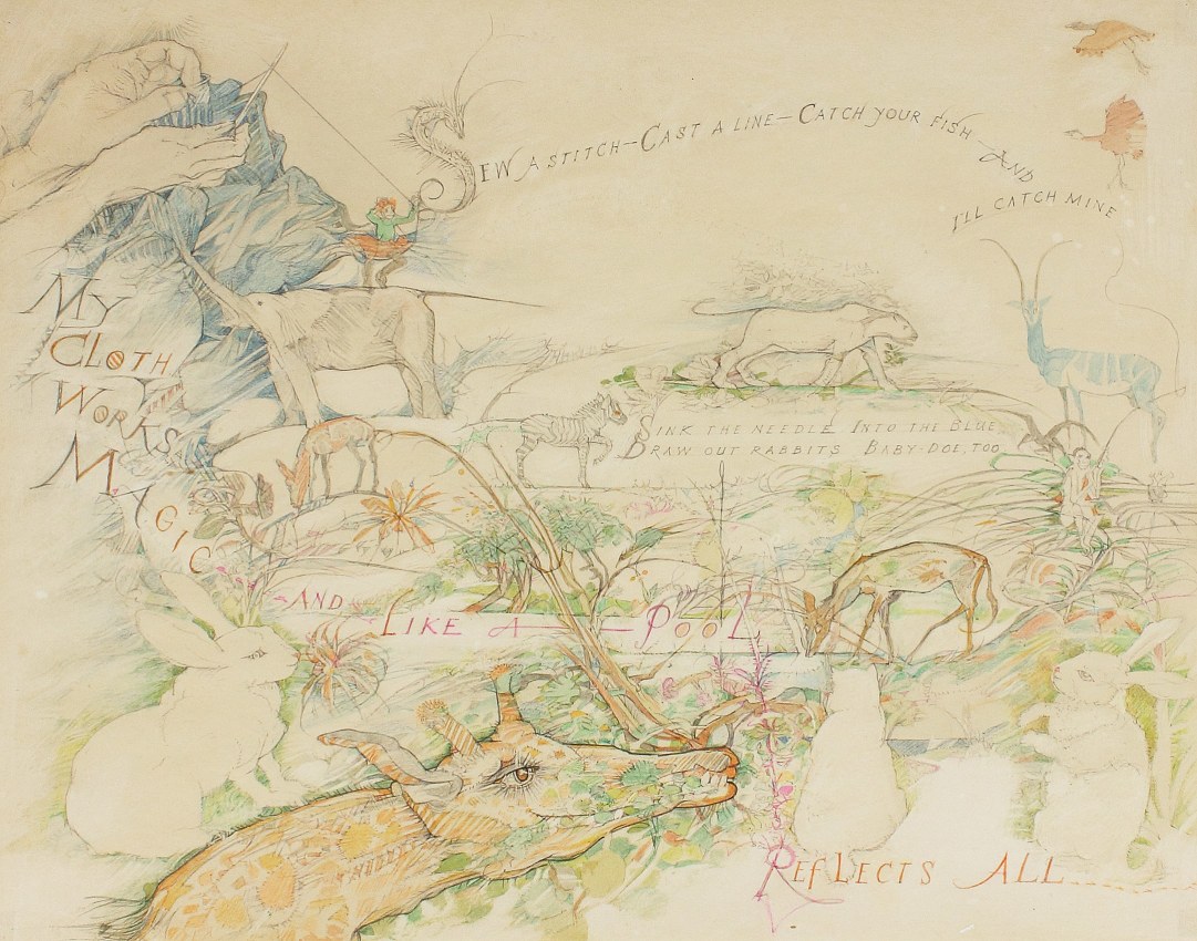 Thimbledon Bridge Illustration (page 12), 1965-1970, colored pencil and graphite on paper, 11 1/4 x 14 inches