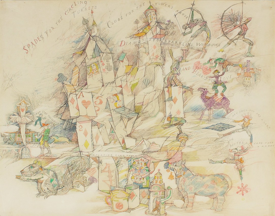 Thimbledon Bridge Illustration (page 17), 1965-1970, colored pencil and graphite on paper, 11 1/4 x 14 inches
