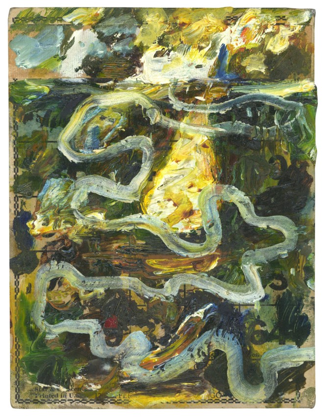 Untitled Bingo Card [KM 127], 2007, oil on Bingo Card, 7 1/4 x 5 1/2 inches