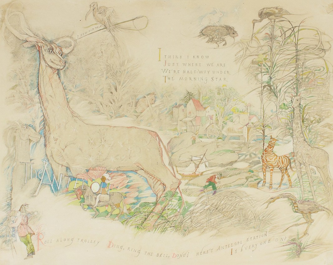 Thimbledon Bridge Illustration (page 26), 1965-1970, colored pencil and graphite on paper, 11 1/4 x 14 inches