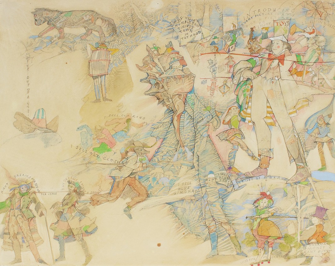 Thimbledon Bridge Illustration (page 05- Half Title Page), 1965-1970, colored pencil and graphite on paper, 11 1/4 x 14 inches