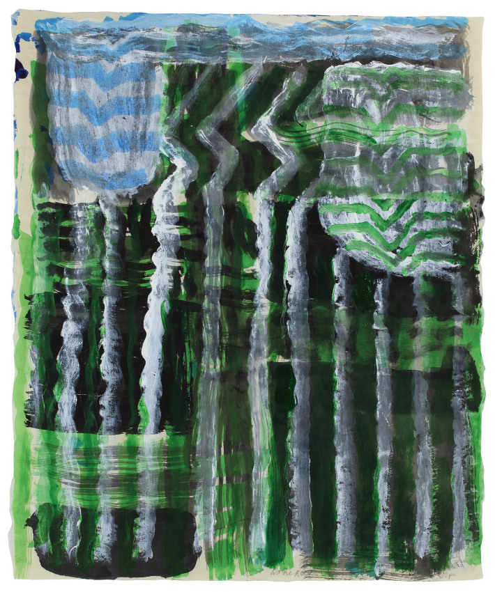 Untitled, 2019, gouache and ink on paper, 20 x 16 1/2 inches