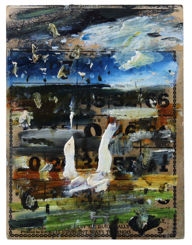 Seal Point Series #V III, 2007, oil on Bingo Card, 7 1/4 x 5 1/2 inches