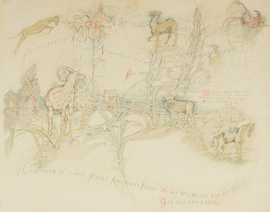 Thimbledon Bridge Illustration (page 27), 1965-1970, colored pencil and graphite on paper, 11 1/4 x 14 inches
