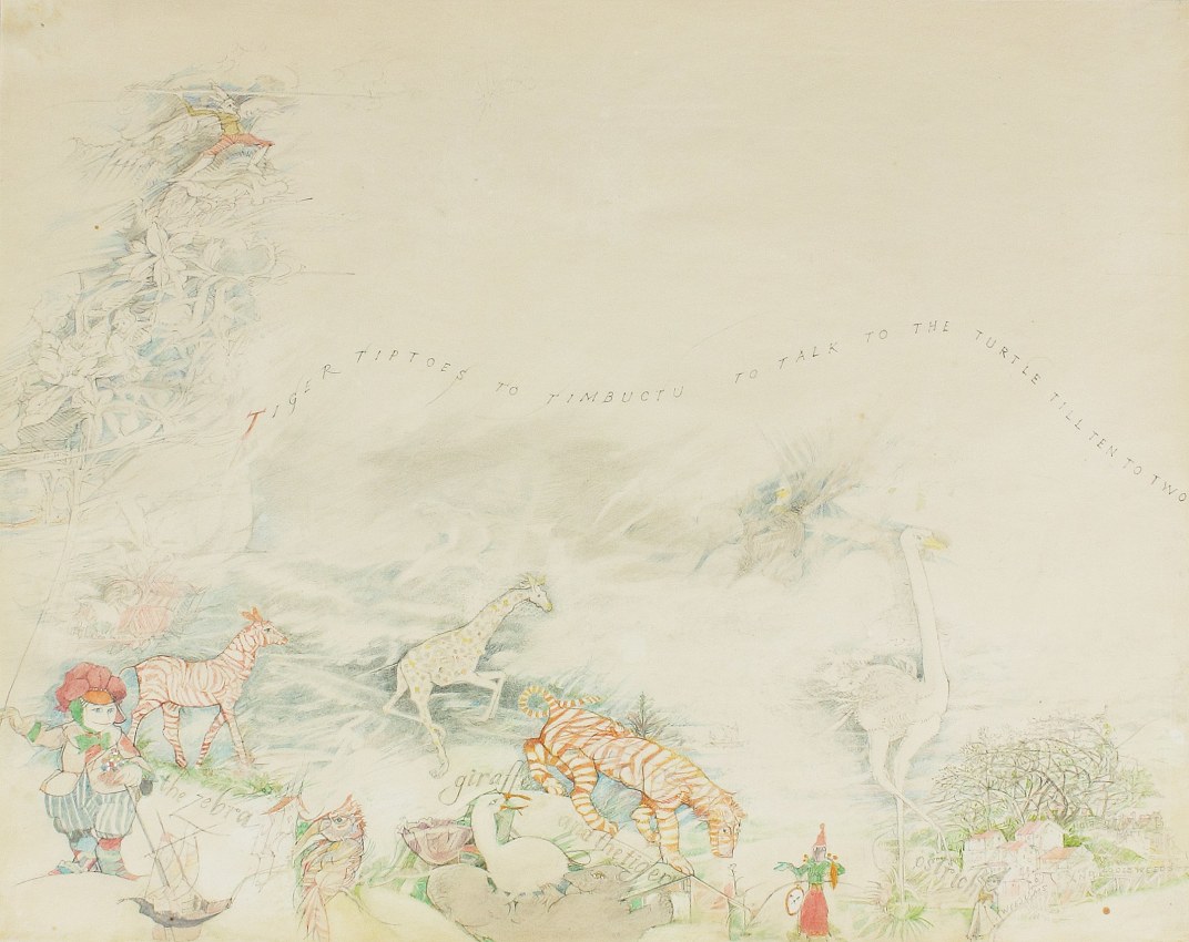 Thimbledon Bridge Illustration (page 15), 1965-1970, colored pencil and graphite on paper, 11 1/4 x 14 inches