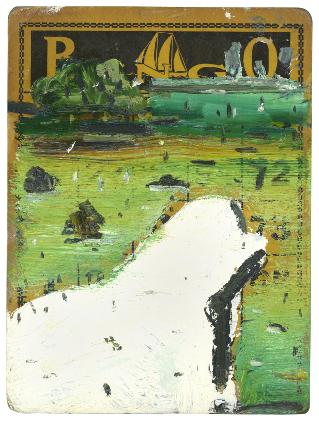 Untitled Bingo Card 54, 2014, oil on Bingo card, 7 1/4 x 5 1/2 inches