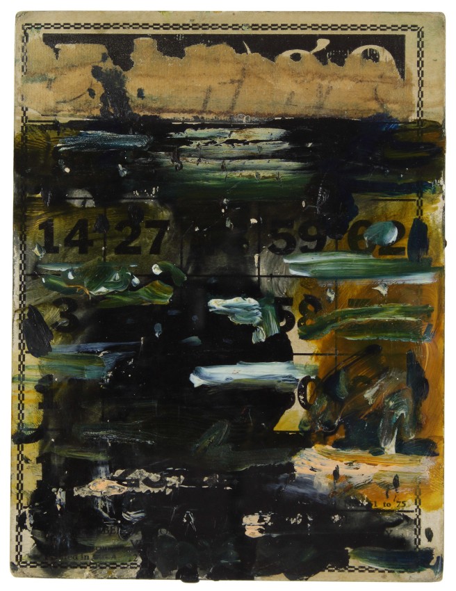 Harrington Road Series #27, 2010, oil on Bingo card, 7 1/4 x 5 1/2 inches