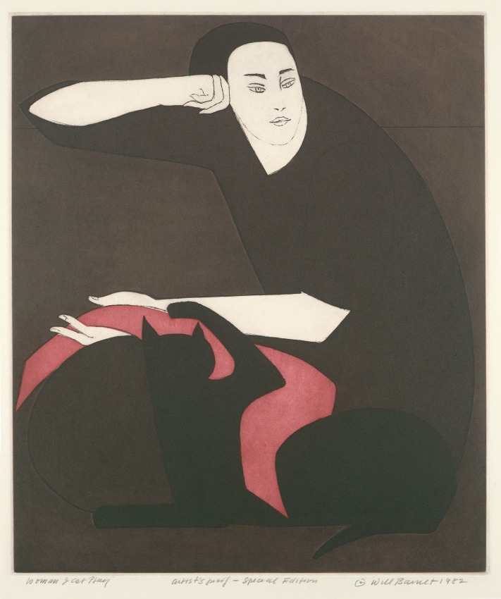Woman And Cat Play,&nbsp;1980, color etching and aquatint on T.H. Sanders Wove paper,&nbsp;17 &frac34; x 15 inches
