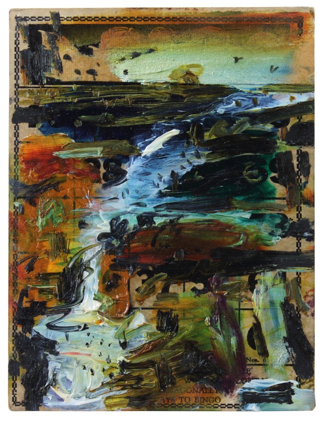 Seal Point Series #V VIII, 2007, oil on Bingo card, 7 1/4 x 5 1/2 inches