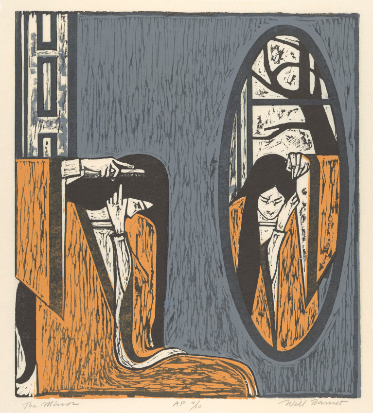 The Mirror,&nbsp;1996, color linoleum cut on Japanese paper,&nbsp;20 &frac14; x 18 inches
