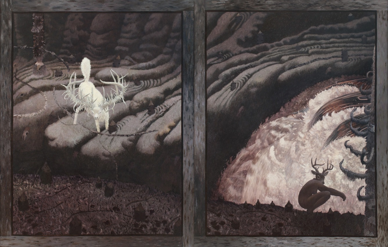 Skull River Diptych, 1976, oil on linen, 75 1/2 x 59 1/4 inches (each panel)