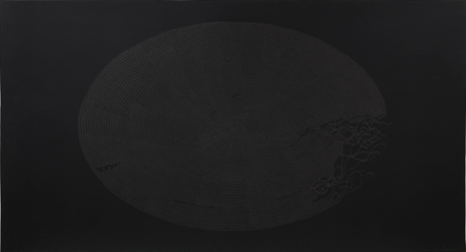 Waqas Khan,&nbsp;Untitled,&nbsp;2018,&nbsp;Black ink on black paper,&nbsp;52 x 96 in