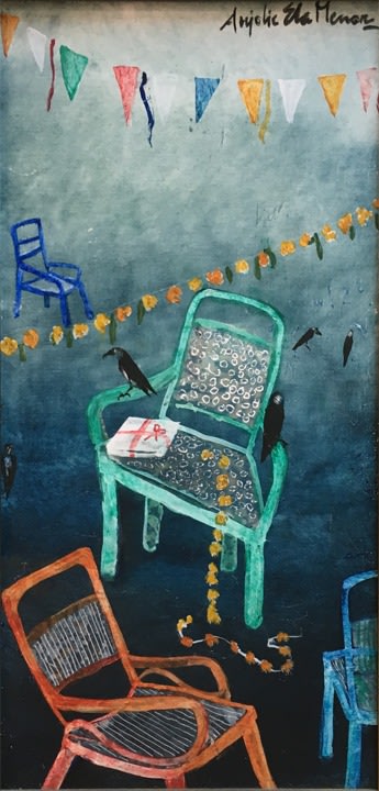 Anjolie Ela Menon,&nbsp;After the Party II, n/d,&nbsp;Oil on Masonite board, 15 x 7.5 in