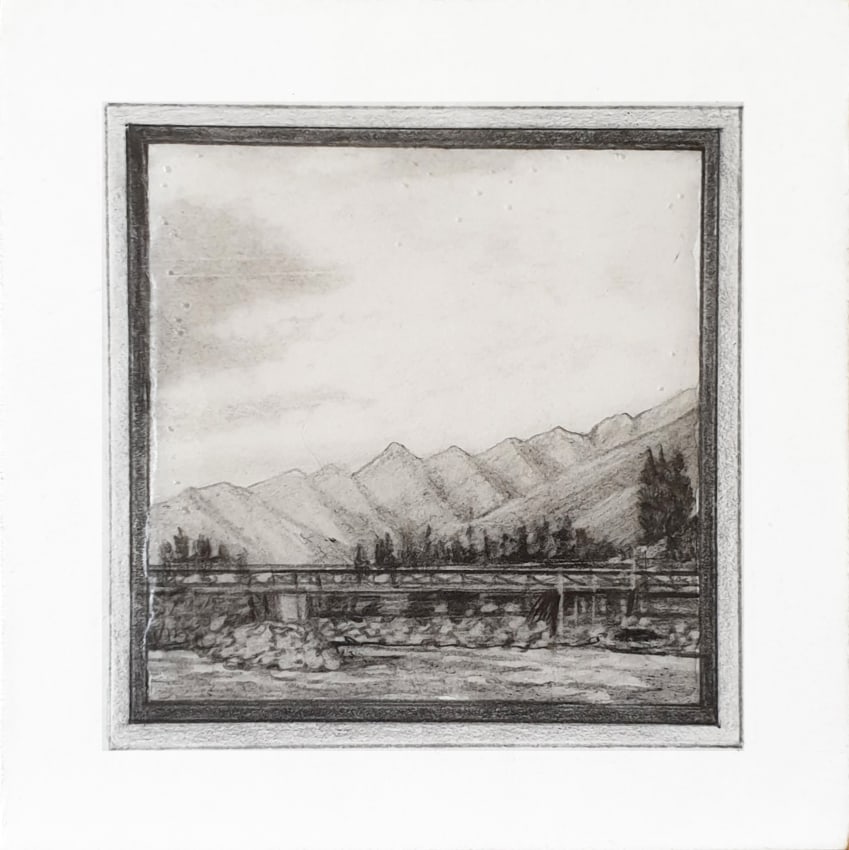 Saba Qizilbash, Isolation 7,&nbsp;2019,&nbsp;Graphite and resin on paper, mounted on wood, 4 x 4 in