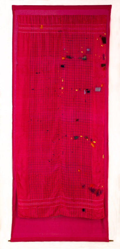 Priya Ravish Mehra,&nbsp;I will meet you yet again,&nbsp;2018,&nbsp;Hand woven silk, cotton and silk fabric and thread,&nbsp;108 x 45.5 in