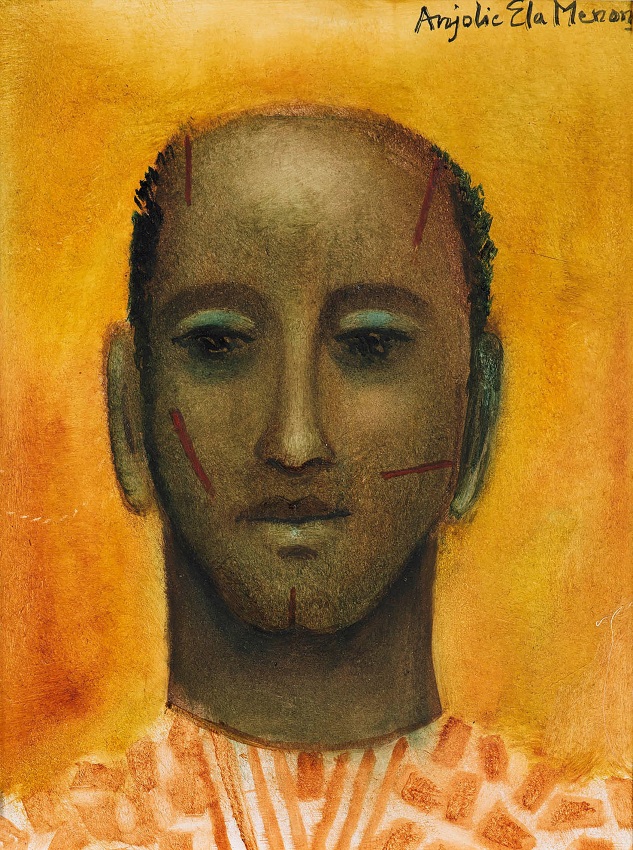 Anjolie Ela Menon,&nbsp;Vir, 2020,&nbsp;Oil on Masonite board, 16 x 12 in (40.64 x 30.48 cm)