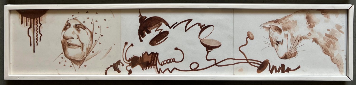 Ink on paper drawing from Shrapnel series by Veer Munshi