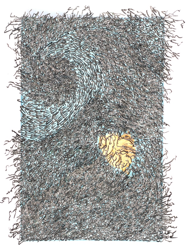 Ghulam Mohammad,&nbsp;Hisaar (Siege), 2019,&nbsp;Iranian ink &amp;amp; paper collage on wasli, Frame size: 22.5 x 16.25 in