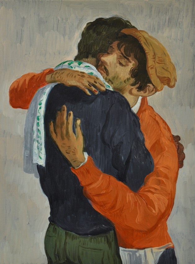 Salman Toor,&nbsp;Reunion,&nbsp;2018,&nbsp;Oil on panel,&nbsp;12 x 9 in