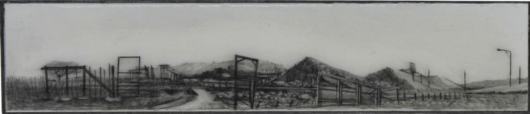 Saba Qizilbash, Land that Divides IV,&nbsp;2019, Graphite and resin on paper mounted on wood, 4 x 12 in