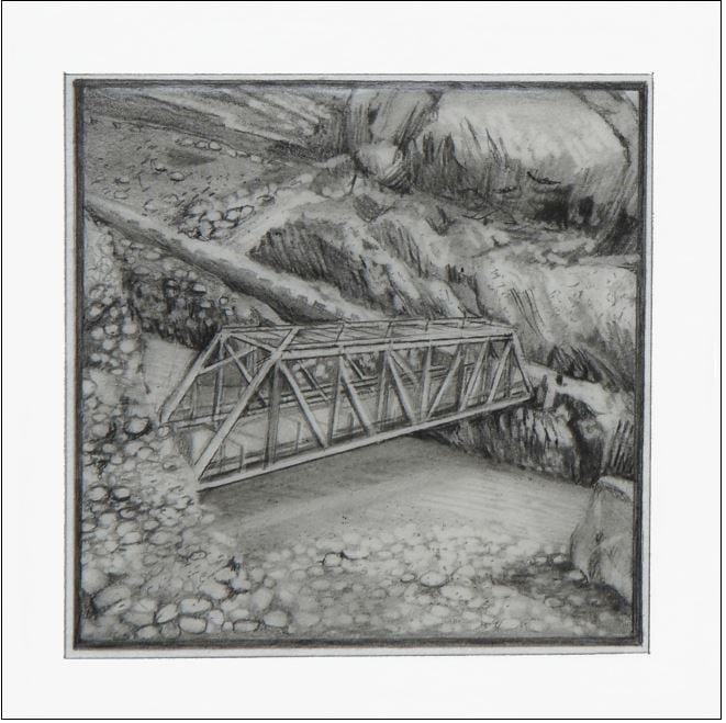 Saba Qizilbash,&nbsp;Crossings,&nbsp;2019,&nbsp;Graphite and epoxy on paper, mounted on wood,&nbsp;5 x 5 in