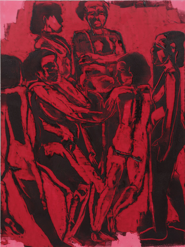 Mequitta Ahuja, Rebound,&nbsp;2020,&nbsp;Oil on polyester drafting film,&nbsp;36 x 24 in