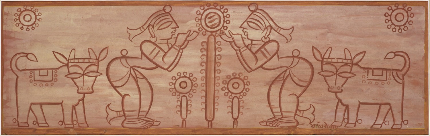 Jamini Roy, Untitled, Tempera on board, 8.66 x 27.5 in