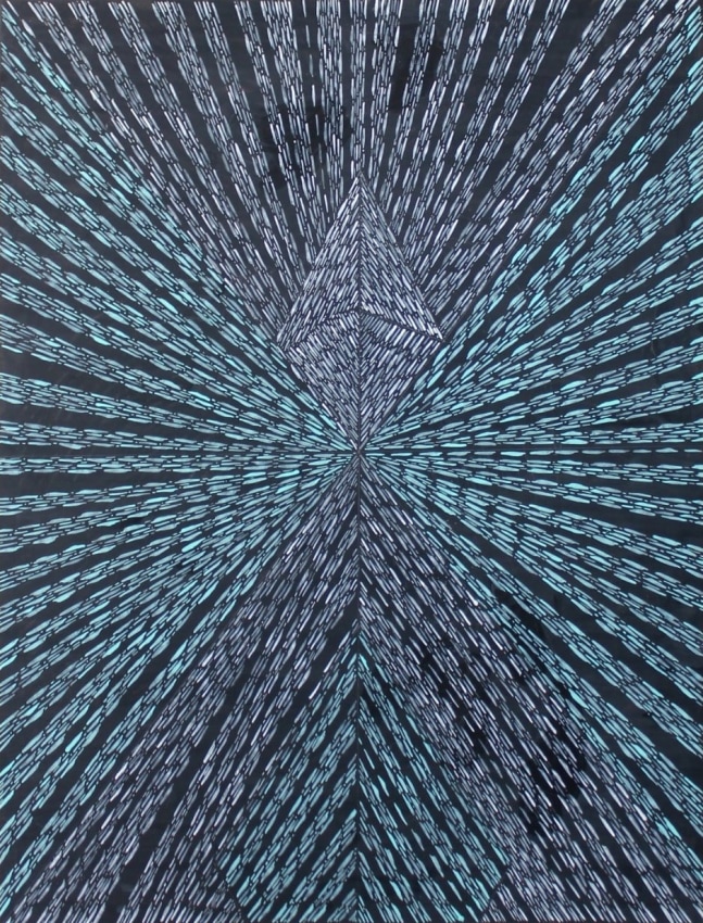 Abstract painting with blue, black and purple tones