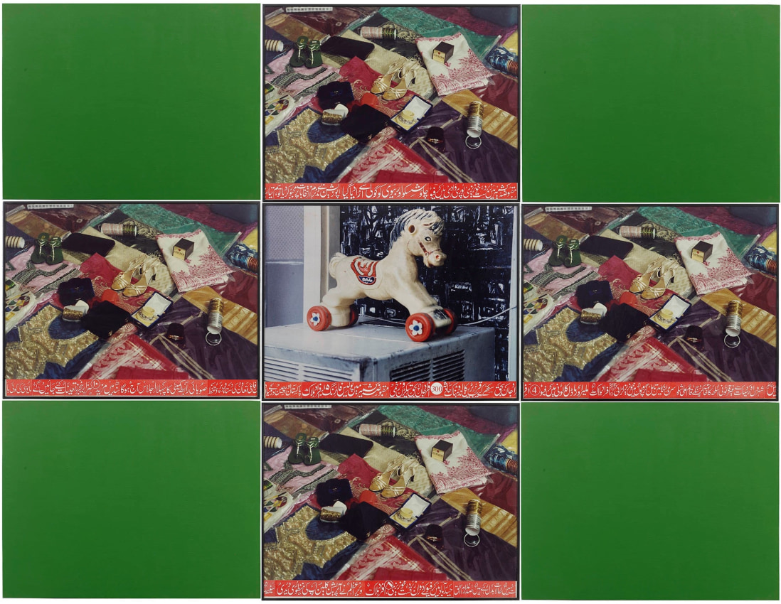 Rasheed Araeen cruciform work featuring children's toys