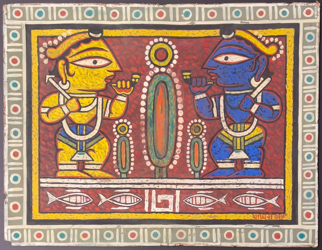 Painting of Krishna and Balaram facing each other