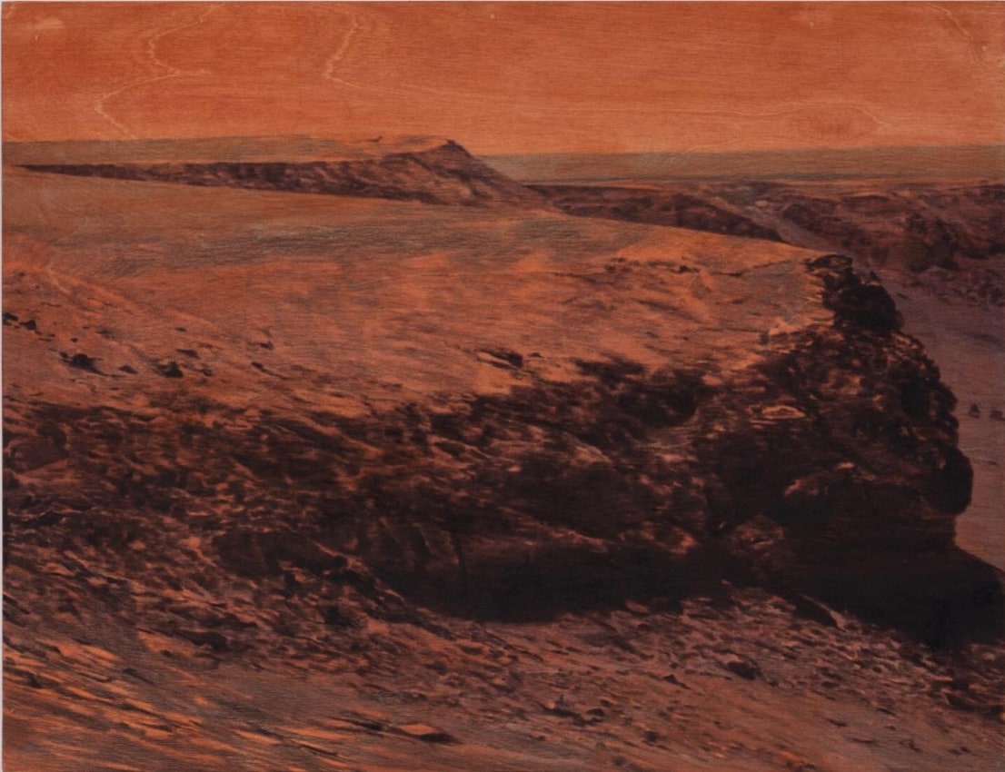 Saad Qureshi,&nbsp;Geography of the Soul,&nbsp;2020,&nbsp;Mixed media including wood ash, black sand, charcoal on Birch plywood, 19.5 x 25.5 in, &nbsp;