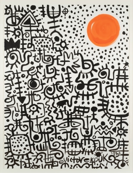 Victor Ekpuk, Santa Fe Sunset,&nbsp;2013,&nbsp;Ink on paper,&nbsp;49 x 38&nbsp;in